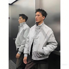 高品质春装新款老钱风美式高街解构立领棒球服飞行夹克潮休闲外套，男装夹克，电商A486