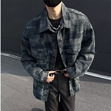 复古格纹牛仔外套男春秋季2025新款翻领夹克JK285-P75，男装夹克，星座223（原229-2）