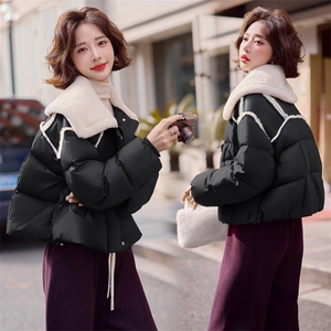 毛绒拼接翻领羽绒服女2025冬季新款休闲宽松短款超好看白鸭绒外套图片