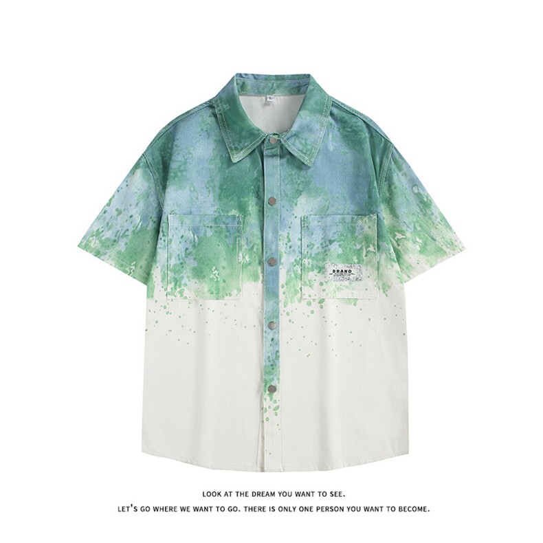 美式复古牛仔短袖衬衫男夏季潮牌半袖衬衣外套DG6501-特价P62,男装衬衫,电商A007