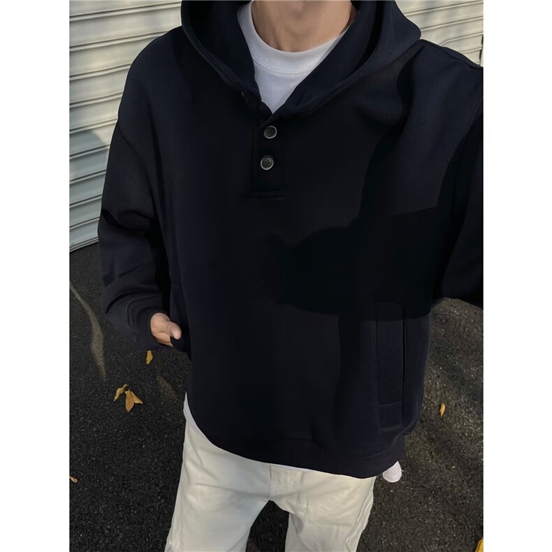 F35-P512025年春秋黑色连帽休闲卫衣男韩版简约时尚百搭宽松,男装卫衣,电商B323A