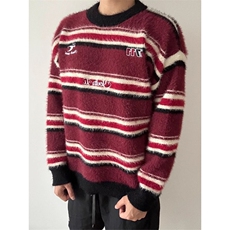JY329-P58刺绣条纹仿貂毛圆领毛衣男女慵懒风网图，男装针织衫/毛衣，星座1501-3