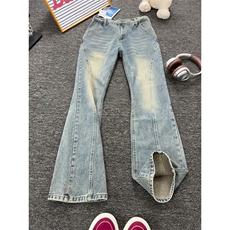 美式斜切微喇牛仔裤百搭男款弯刀裤子水洗cleanfit直筒AMK631P43，男装牛仔裤，星座1013-5