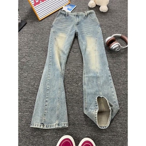 美式斜切微喇牛仔裤百搭男款弯刀裤子水洗cleanfit直筒AMK631 P43图片