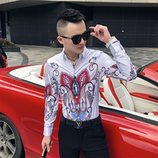 2021春秋衬衫社会男长袖上衣印花男装韩版修身四季潮流衬衣Q615-P55，男装衬衫，星座419（原A233）