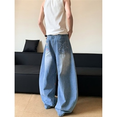 美式阔腿牛仔裤新款设计感小众高腰显瘦宽松直筒裤N6089-P55，男装牛仔裤，星座208-5