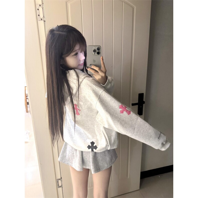 1506A/GK32000/P66美式潮牌十字刺绣连帽卫衣女秋冬,男装卫衣,星座1506A