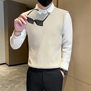 店主风小伙秋冬针织假二件毛衣男301A-1/M80/P75图片