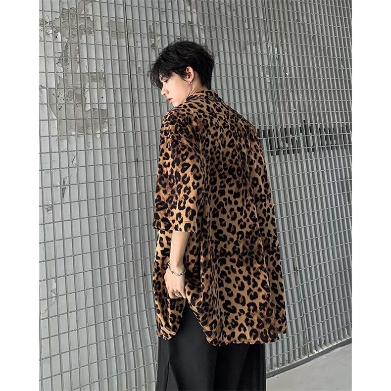 潮牌街短袖衬衫男夏季薄款豹纹半袖寸衫潮流男装休闲小衬衣,男装衬衫,星座716-2