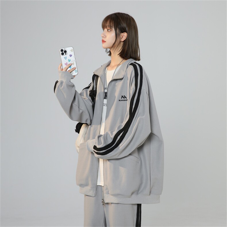 XZ301ATZ07中性撞色条纹学生休闲套装上衣P68控88裤子P50控68,男装休闲套装,星座301A