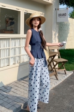 休闲花边无袖背心波点阔腿裤套装女夏2025新款两件套又酷又飒穿搭，女装套装/套裙，莘蕾