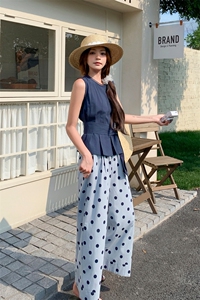 休闲花边无袖背心波点阔腿裤套装女夏2025新款两件套又酷又飒穿搭图片