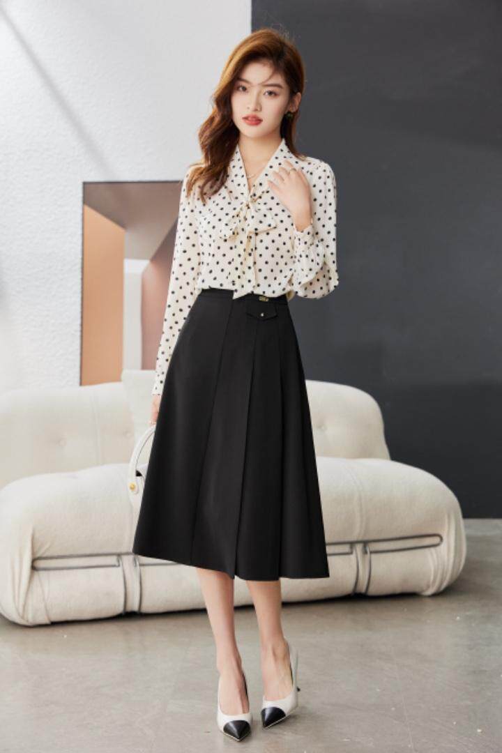 现货波点飘带衬衫M—XXL，女装衬衫，束索