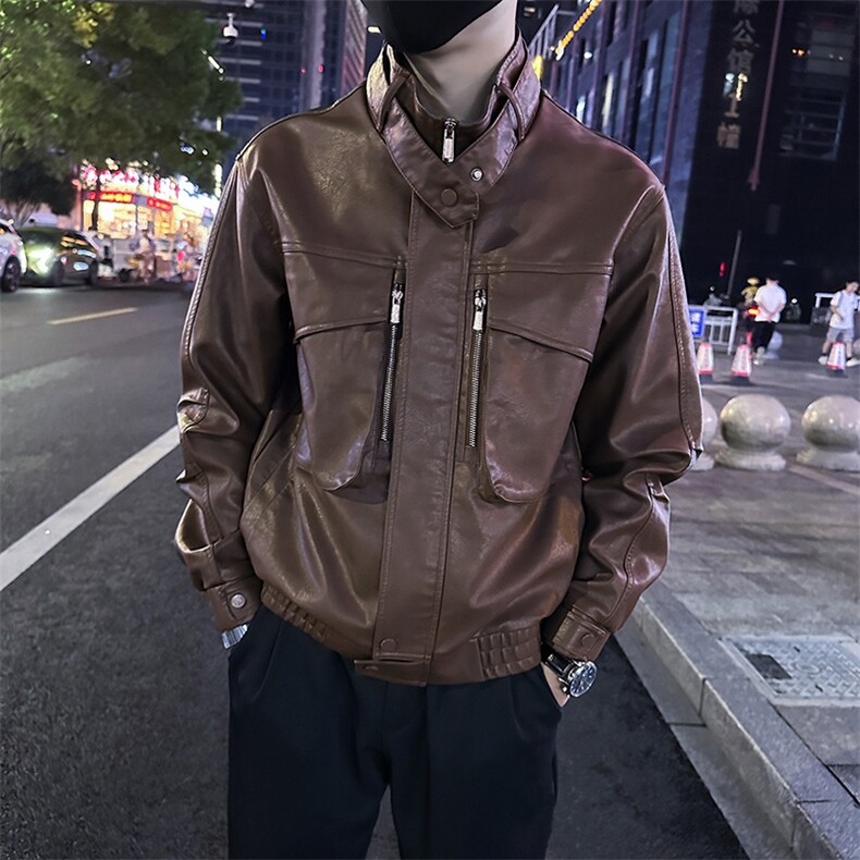 男士皮衣外套2025秋季新款设计感立领皮夹克外套P8808-P128,男装夹克,电商A368