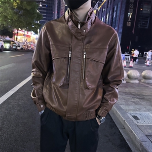 男士皮衣外套2025秋季新款设计感立领皮夹克外套P8808-P128