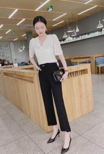 2021时尚百搭弹力侧开叉小直筒九分裤M一XⅩL，女装，简 影