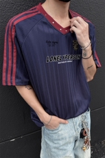 宽松运动风时尚短袖T恤韩式休闲潮流痞帅条纹球衣HY795TP35控58，男装T恤，电商A102B