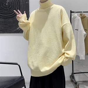 2025年男士针织高领领纯色打底宽松毛衣男A169M02P45，男装T恤，电商A169