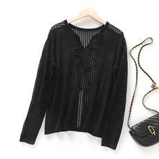 零柬缚感轻盈舒适时尚百搭挑空方块罩衫长袖女款，女装蕾丝衫/雪纺衫，北娇羊绒