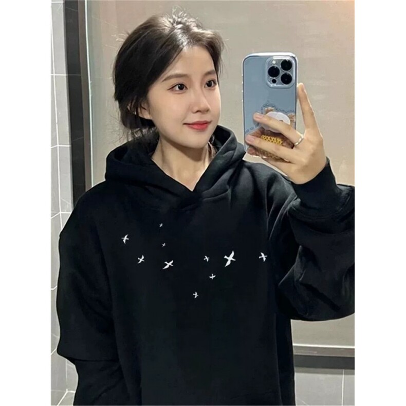 华棉刺绣美式复古连帽卫衣女秋季ins高街潮牌宽松慵懒风情侣外套图片
