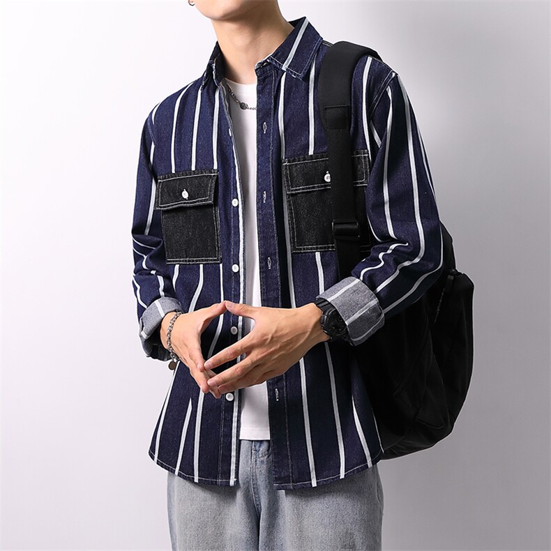 秋季流行男牛仔衬衣宽松休闲长袖衬衫外套XZ310B-3-CY955-P60图片