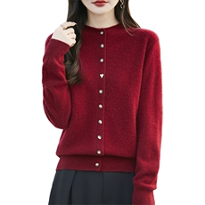 圆领宽松100%羊毛开衫女秋冬款爱心纽扣针织毛衣外套简约羊绒上衣，女装羊毛衫，暖烁羊绒