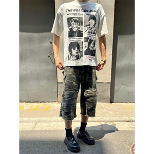 DKM102LL-P53  美式复古迷彩短裤男宽松直筒过膝七分裤图片