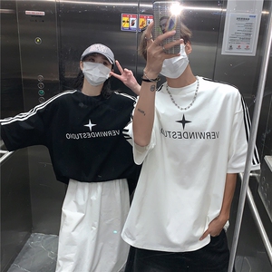美式短袖 三条杠织带情侣短袖T恤男女宽松重磅体恤上衣G1080 P35图片