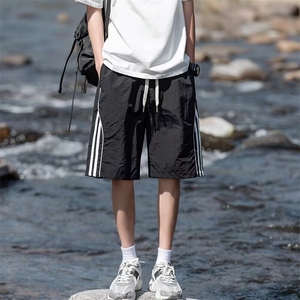 冰丝条纹运动短裤男夏季2025新款薄款速干宽松直筒男士休闲五分裤图片
