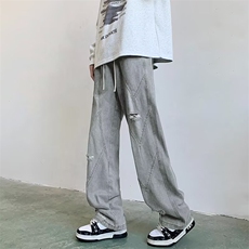 2024新款美式破洞牛仔裤宽松直筒做旧水洗街头男现货K8151-P47，男装牛仔裤，星座512-3