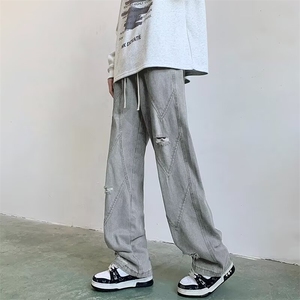 2024新款美式破洞牛仔裤宽松直筒做旧水洗街头男现货 K8151-P47图片