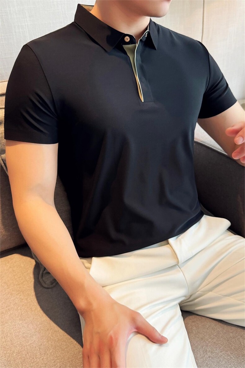 2025夏季短袖T恤无痕冰丝翻领Polo衫暗扣高级感设计T0721-P68,男装T恤,电商D342