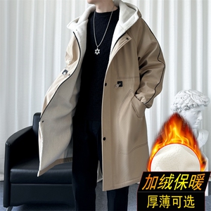 加绒风衣男中长款呢大衣男棉衣男F009薄P115加绒P135爆景一图片