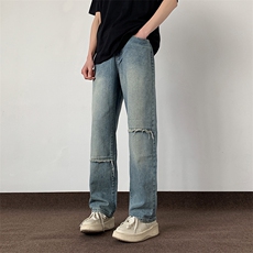 美式设计感双色休闲牛仔裤男款春夏季高街宽松直筒长裤D995/p58，男装牛仔裤，电商B381-2