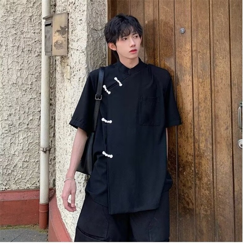短袖百搭衬衫原宿时尚潮流潮男ins标准夏季青春流行方领新款慵懒,男装T恤,星座506A