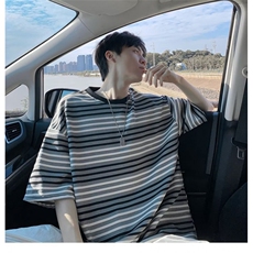 C540P35夏季新款圆领t恤韩版男生条纹宽松短袖潮流凉感舒，男装T恤，星座512-6