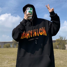 春秋复古潮牌宽松情侣外套美式高街火焰刺绣连帽卫衣男W5875-P35，男装卫衣，星座512-3