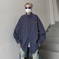 秋款男长袖衬衫格子条纹贴标流苏休闲纯棉外套CS123P50，男装衬衫，星座1013-1