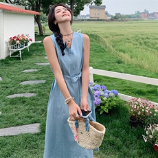 2024新款夏装无袖蓝色连衣裙212A-8839-P115-K169，女装连衣裙，浙宝212A
