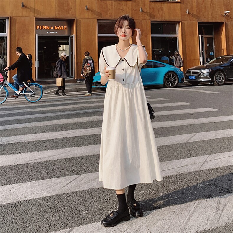 日系甜美白色娃娃领连衣裙女春夏2025年新款女装温柔风气质长裙仙,女装连衣裙,2C037