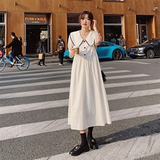 日系甜美白色娃娃领连衣裙女春夏2025年新款女装温柔风气质长裙仙，女装连衣裙，2C037