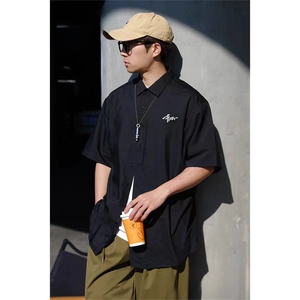 抖音得物高品质 夏季冰丝休闲衬衫 美式垂感宽松衬衫短袖ADT2101图片