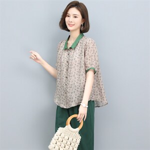 高端苎麻纯亚麻碎花上衣女妈妈装2025夏季新款大码亚麻图片
