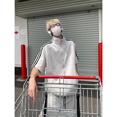 胖胖哥港风潮流三条杠短纯色袖t恤男夏季大码宽松百搭休闲五分裤，男装T恤，电商A007