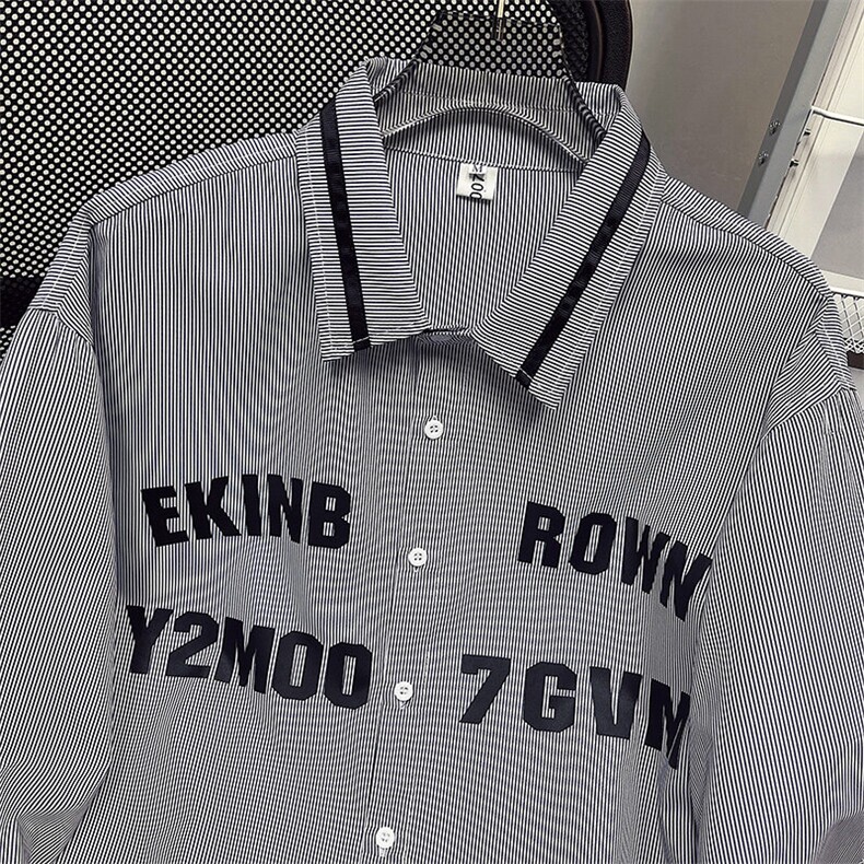 1中性风条纹衬衫女大码M-5XL日系港风情侣长袖衬衫男CCS8018P45，男装衬衫，星座226-2