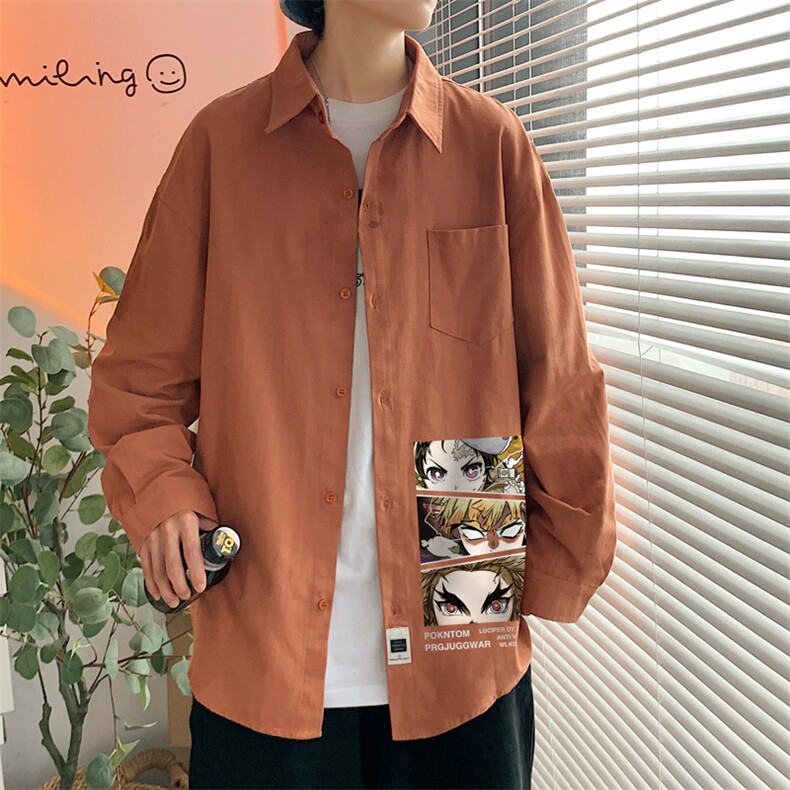 春季长袖衬衫男宽松港风衬衣男外套男CSCS287-P35,男装衬衫,电商B371