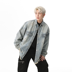 潮牌牛仔服外套男翻领破洞宽松上衣青年春新款休闲夹克JK1175-P70，男装夹克，星座1103-3