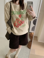 2025年秋季圆领长袖宽松型套头番茄加绒卫衣，女装卫衣/绒衫，湘姗