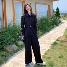 韩系减龄牛仔套装女2025秋季新款时尚气质设计感上衣长裤两件套，女装套装/套裙，2C170