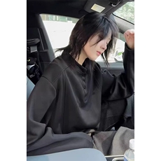 抖音得物品质美式高街重磅曼巴棉拼接cleanfit亨利领卫衣长袖T恤，男装T恤，电商A486